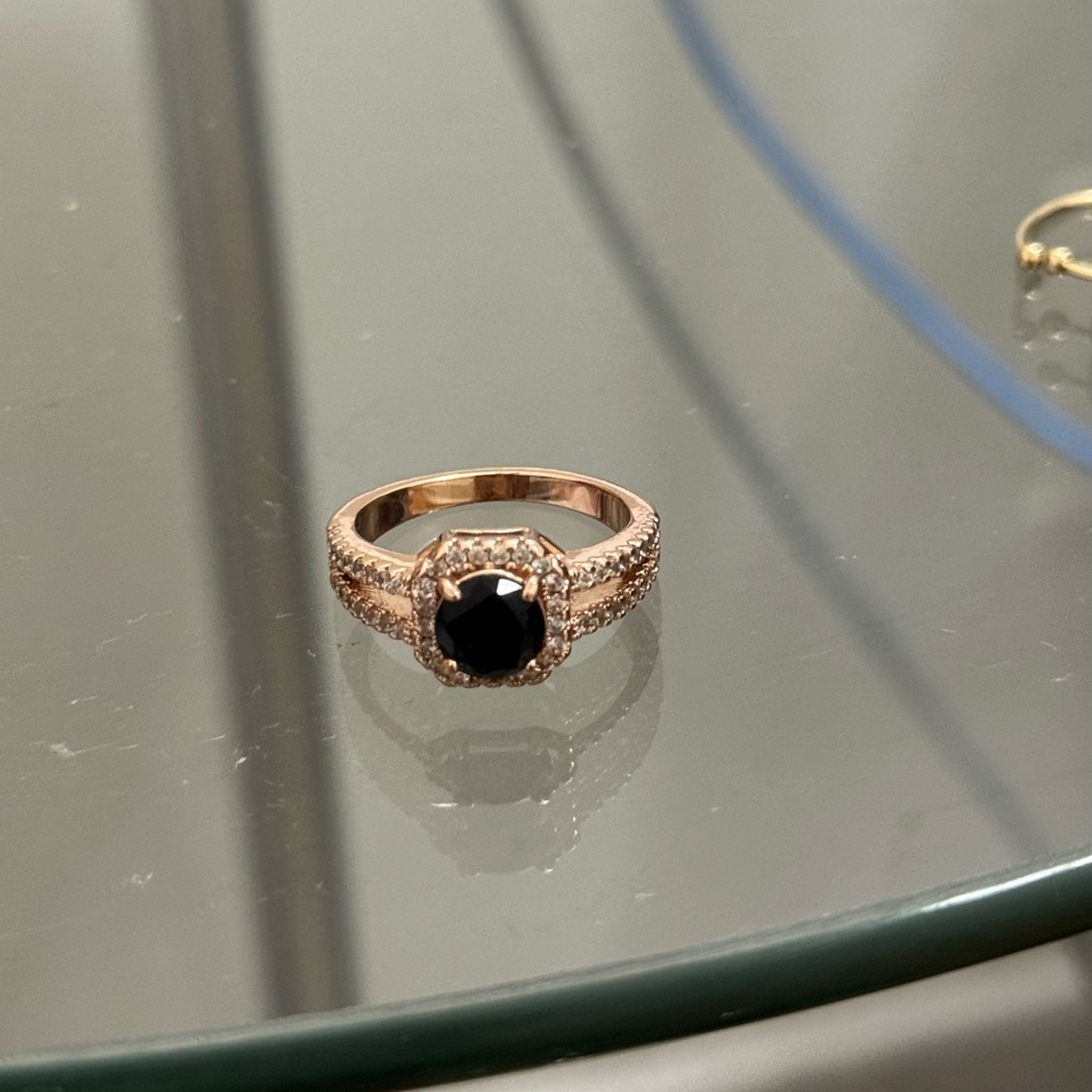Size 8 Fragrant Jewels Wicked Ring Black Stone Rose Gold Band elegant